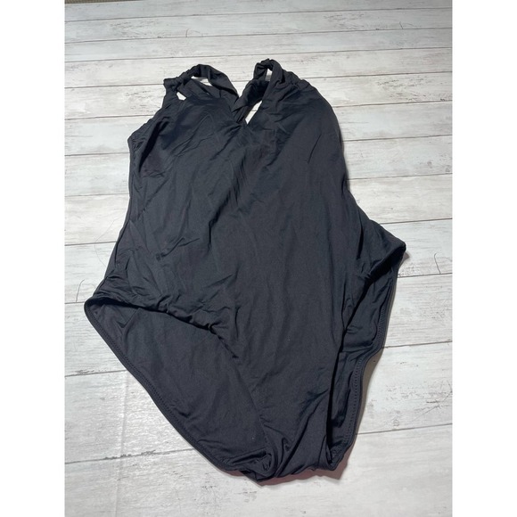 Becca ETC BLACK Plus Size Cross-Back One Piece Swimsuit 0X - Picture 2 of 8